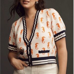 Maeve Orange Black Graphic Crop Cardigan